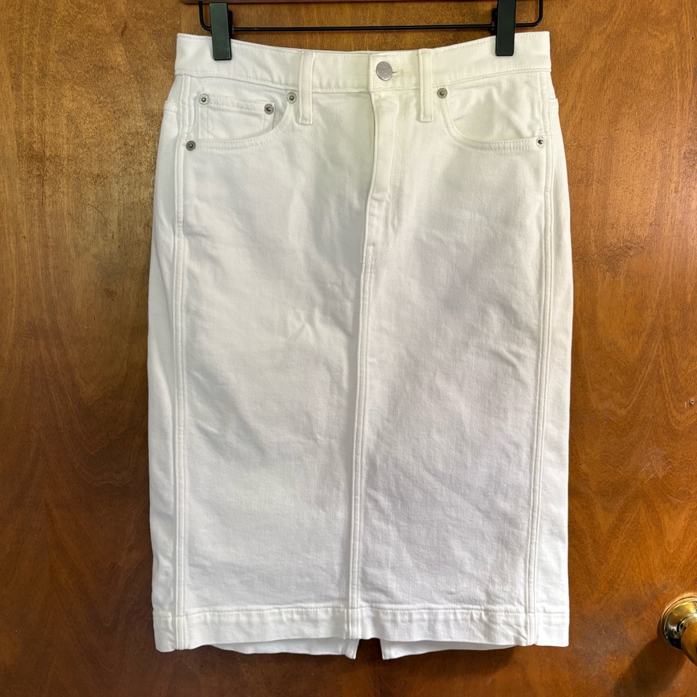 J. Crew White Denim Jean Midi Pencil Skirt High Rise 2 Minimalist Capsule Y2K